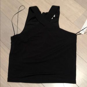 Black cross over neck cropped tank